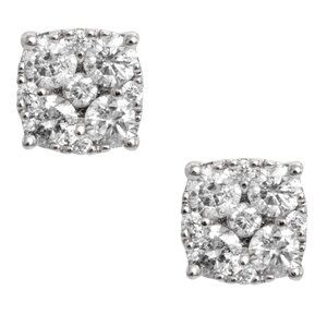 White Gold 925 Sterling Silver Square Flower Set Iced Cz Cluster Stud Earrings
